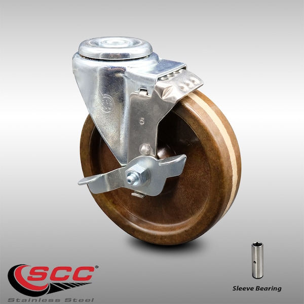 5 Inch SS High Temp Phenolic Wheel Swivel Bolt Hole Caster with Brake SCC